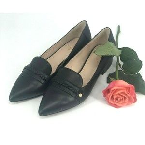 Cole Haan Women's Black Mabel Skimmer Braided Ballet Flat, Leather Shoes, Sz 8 B